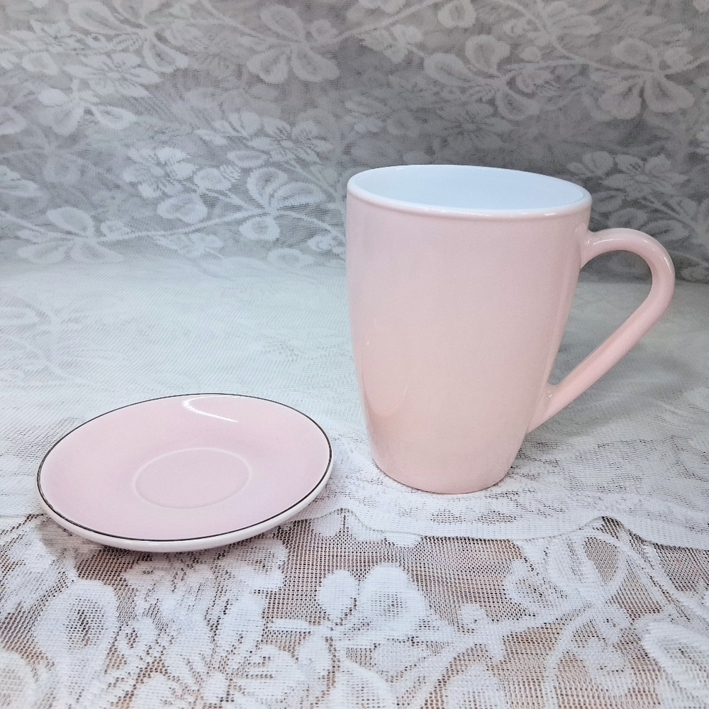 Bormioli Rocco Mug Pink Pastel Tempered Glass With Pink Saucer Cottagecore - Picture 3 of 13